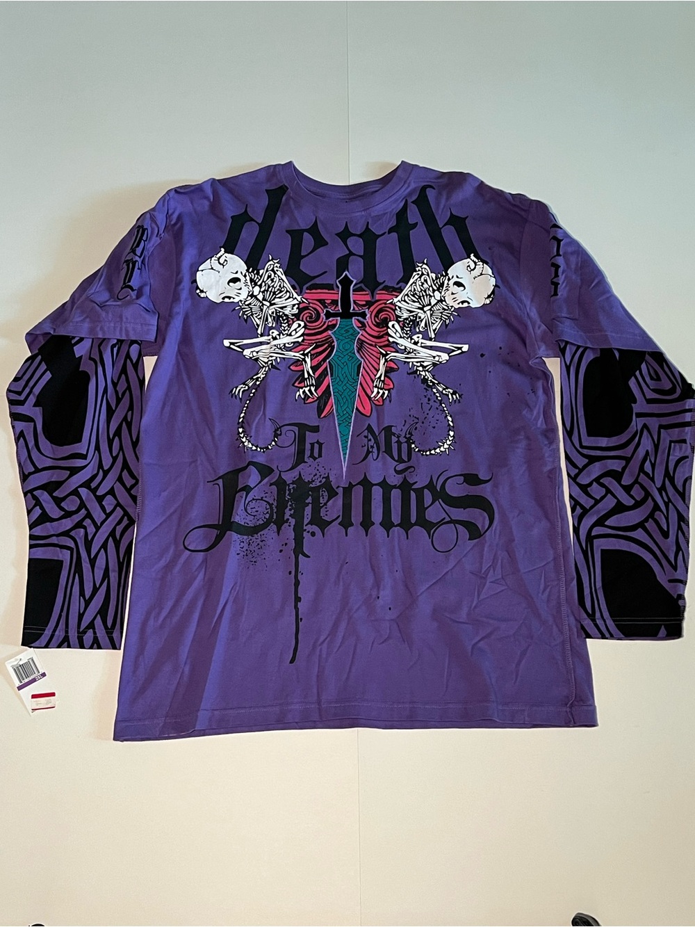 VNTG Black Label Purple Long-Sleeve Graphic Tee with Black Accents